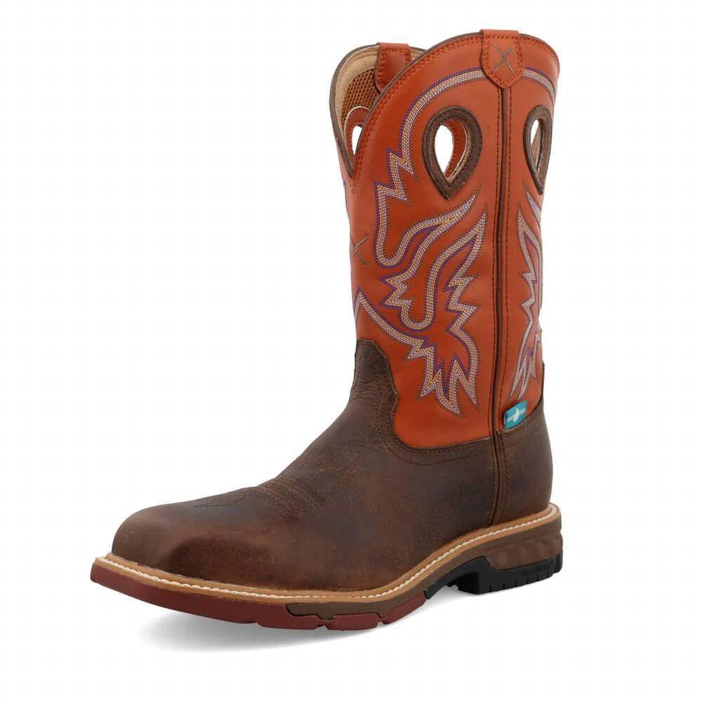 NEW TWISTED X men's 12" western work boot in brown/orange